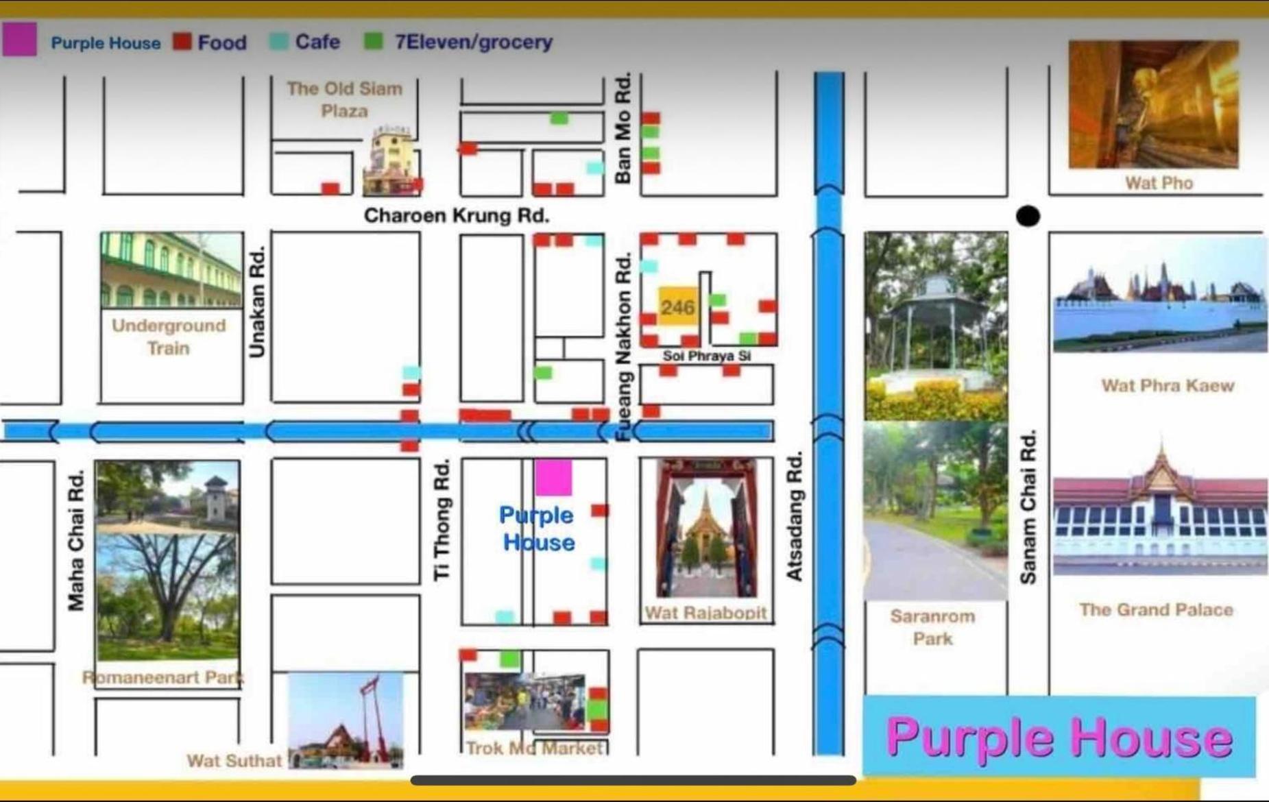 Purple House Family Br Walk To Grand Palace Apartment